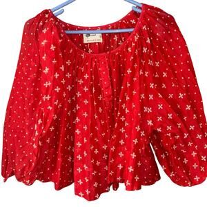 Anthropologie Kopal Blouse Top red Peasant Polka Dot Balloon Sleeve (medium)